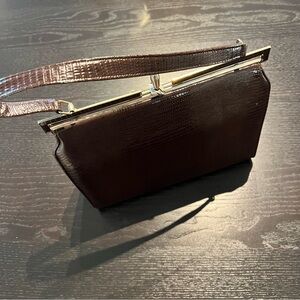 Vintage Dark Brown Crocodile-Pattern Purse